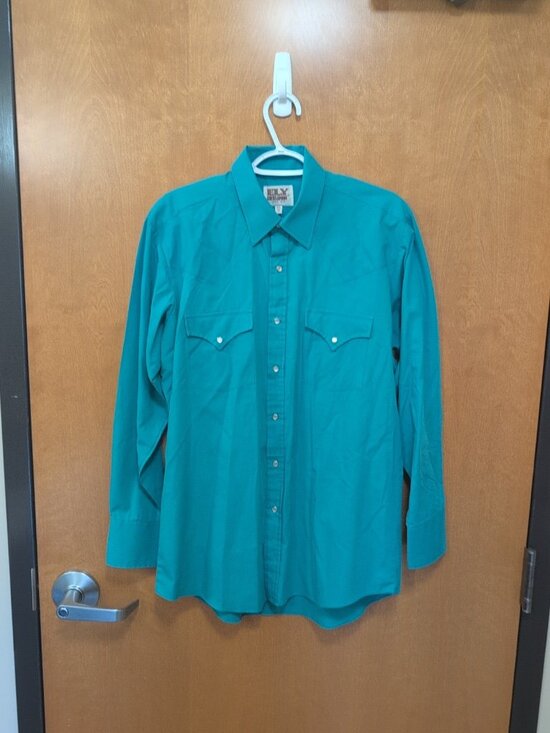 Ely Cattleman Other - Ely Cattleman Shirt Mens 15 1/2 33 Blue Teal Long Sleeve VTG Pearl Snap Western